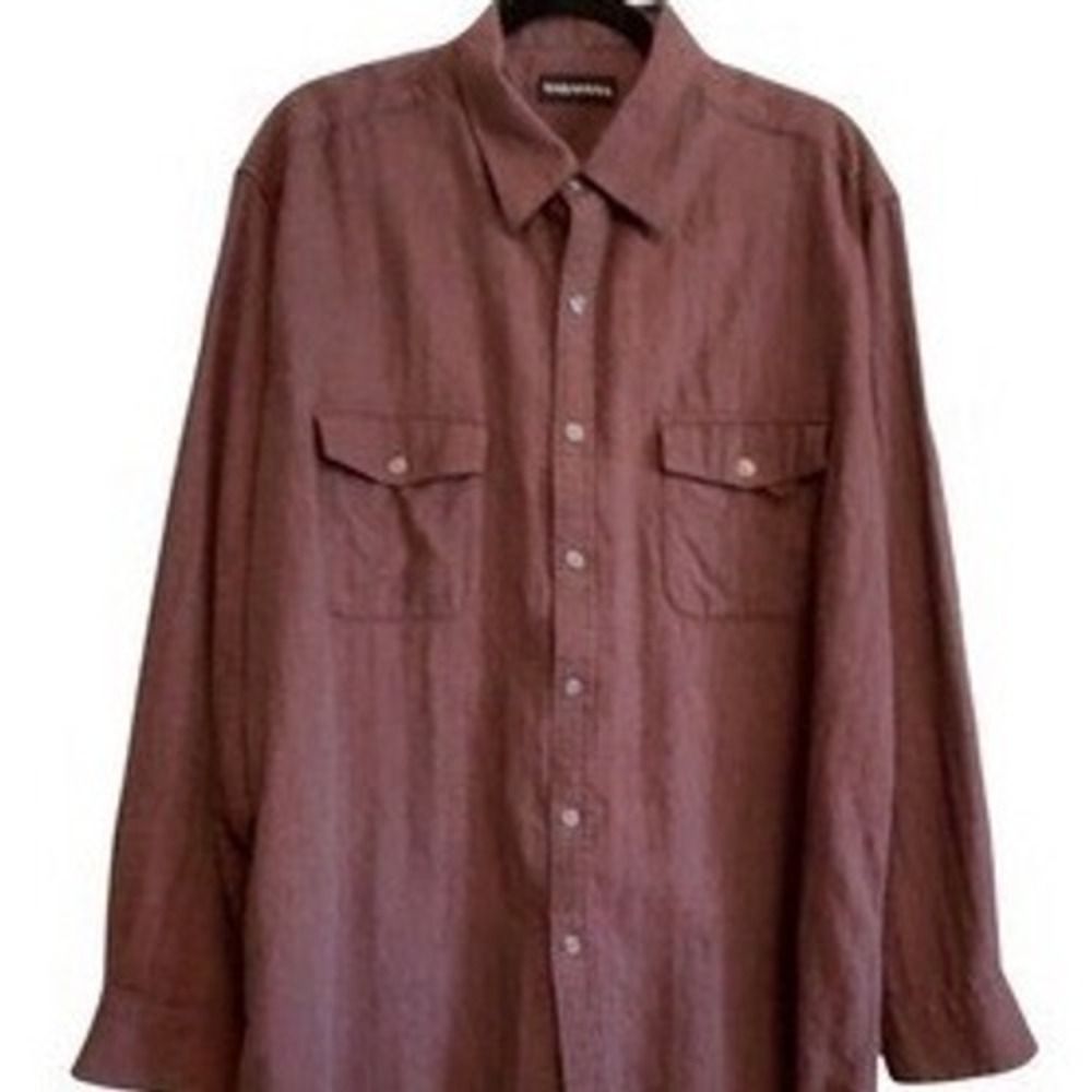 Baracuta Herringbone Button Down Shirt Mens XL Burgundy Long Sleeve Cotton Soft